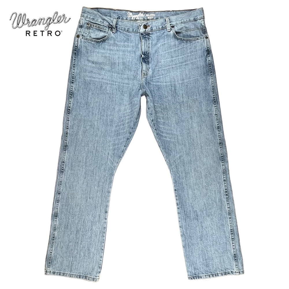 Wrangler Retro Mens 40x34 Relaxed‎ Fit Bootcut Light Blue Denim Jeans